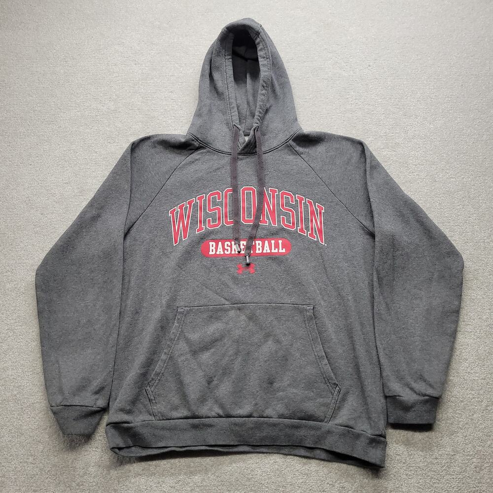 Under Armour Wisconsin Badgers Basketball Hoodie Mens Medium Gray Pullover NCAA